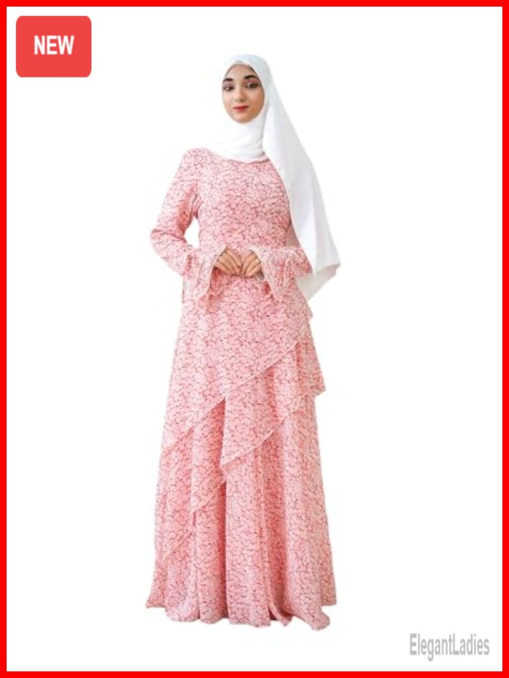 Women's 3-Piece Chiffon Abaya Dress Set Ruffle Top Maxi Skirt Modest